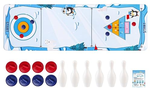 PP & Stoff Tisch Curling Spiel - 16 Steine Curling Spiel, Shuffleboard Tisch Set | Tragbare Lockenspiele | Familienspiele für Kinder & Erwachsene, Party &