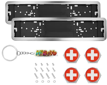 HIBEYO 2 Stück Universal Auto Kennzeichenhalter ABS-Nummernschildhalterung Halterung Autokennzeichen Kfz Nummernschildhalter Wechsel Kennzeichenhalterung Autozubehör Dekoration-Schweiz Flagge