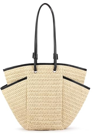 HuiYStar Sacs de Plage pour Femmes,Grand sac à Main Tissé à Bandoulière pour L'été, Cabas en Paille pour Les Vacances D'été