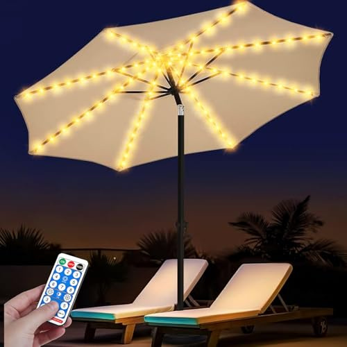 GAOUTO Illuminazione Per Ombrellone, 104 LED Catena Luminosa Con Telecomando, Catena Di Luci Da Giardino, Per Esterno, Bianco Caldo