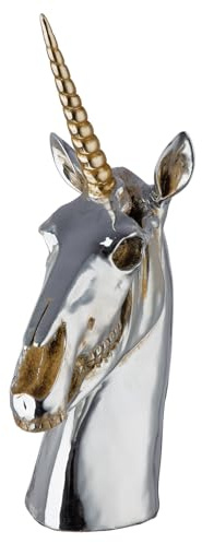 GILDE Skulptur Aurex Einhorn aus Kunstharz - glänzend - silberfarben - Höhe 33cm x Breite 18cm - Dekofigur