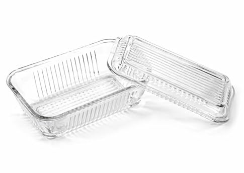 SDMAX Clear Glass Butter Dish with Lid, Transparent Cheese & Butter Storage Container, Elegant Rectangular Glass Butter Keeper for Kitchen, Refrigerator & Tabletop Use