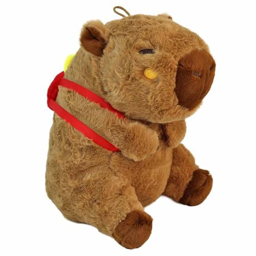 BEMIRO Capybara Kuscheltier mit Rucksack, Plüsch, ca. 25 cm, wählbar mit Croissant, Pommes oder Burger Motiv (Pommes)