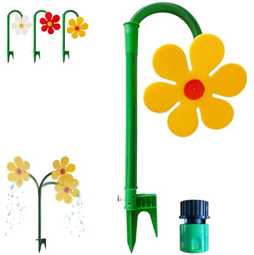 Crazy Daisy Sprinkler, Lustiger Tanzender Blumensprenger für Garten & Rasen, 360° Rotierender Wassersprenger Spielzeug für Hunde, Sommer Gartenbewässerung (Yellow)