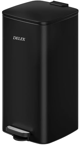 Delex Pedal Bin 30L (8 Gallon), Stainless Steel Kitchen Bin with Soft Close Lid & Stay Open, Removable Inner Bucket
