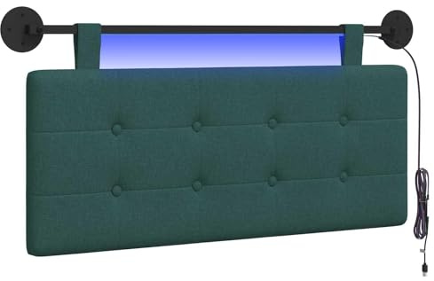 vidaXL Hängendes Kopfteil Mit LED Licht Dunkelgrün Stoff, Moderner, rechteckiger Polster-Kopfteil, Wandmontage, anpassbare Schlafzimmer-Deko, platzsparende Möbel Ideen