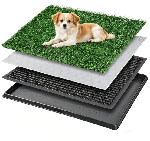 Hanured 60 × 90 cm Lettiera per cani in erba sintetica con vassoio,riutilizzabile e lavabile, per adatta a cani di piccola e grande taglia
