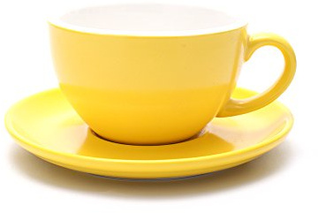 Coffeezone Ceramic Latte Art Cup and Saucer for Cappuccino & Manual Brew Coffee, New Bone China, Mate for Coffee Shop and Barista (Matte Yellow, 8.5 oz)
