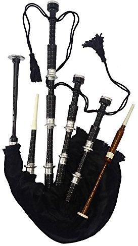 Escocés gaita palisandro acabado plata Plain Mounts negro Highland gaita de tamaño completo con accesorios