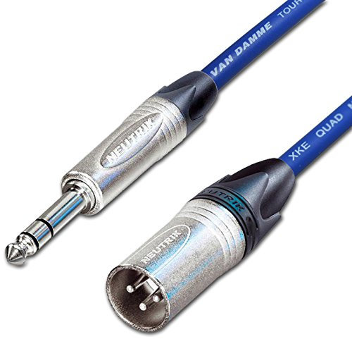 Male XLR to ¼ TRS Jack Lead. Balanced STAR QUAD Mic Cable. Short 10m 6m 3m 20m (25cm, Blue)