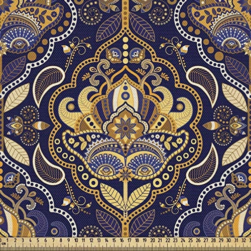 ABAKUHAUS asiatisch Stoff als Meterware, Orientalisches arabisches Muster, Qualitäts Stoff Dekorativer Polster Heimtextilienstoff, 2M (148x200cm),Lila Gelb