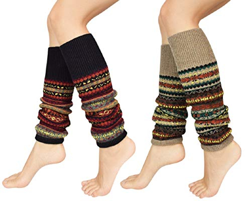 Tuopuda Damen Beinstulpen Beinwärmer Stulpen Legwärmer Strümpfe Overknees, Winter Warm Lange Stiefel Socken Extra Lang für Party Tanzen Sport Gym Bergtouren, Schwarz 1 Paar + Khaki 1 Paar,