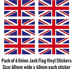 6 x British Union Jack Flag Vinyl Sticker 60mm x 40mm Car Van Truck Wall Window Laptop