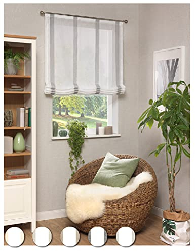 Neutex for you! PORTIS Raffrollo, Vorhang, Gardine, 140 x 60 cm (H/B), 466397, Made in Germany, Oeko-Tex Standard 100, wollweiß-Silber, Halbtransparent