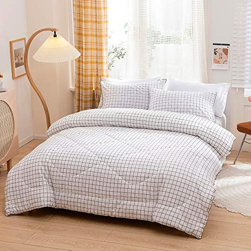 Bettdecke 135x200 4 Jahreszeiten Set 2 Teilig Schwarz Weiß Kariert Atmungsaktive Geometrisches Karo Muster Schlafdecke Weiche Kuschelige Sommer Winter Quilted Steppdecke Microfaser Ganjahresdecke