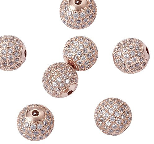 PandaHall Lot de 10 perles rondes en oxyde de zirconium 10 mm Plaqué or rose véritable Perles d'espacement en vrac pour fabrication de bracelets, colliers et bijoux
