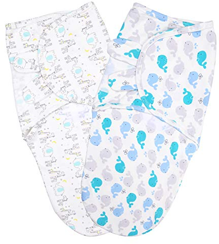 Vicloon Pucksack Baby, 2er Pack Wickel-Decke aus 100% Bio-Baumwolle, Sicherheit, Universal Verstellbare, Puckschlafsack für Säuglinge Babys Neugeborene 0-3 Monate - Blau