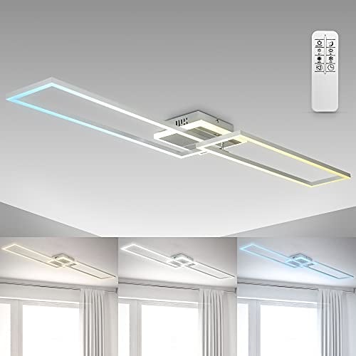B.K.Licht - LED Deckenlampe mit Fernbedienung, beleuchtete Auflage, einstellbar von warmweiß bis kaltweiß, Deckenleuchte, LED Lampe, Wohnzimmerlampe, Schlafzimmerlampe, 110x24,8x8 cm, Chrom-Alu