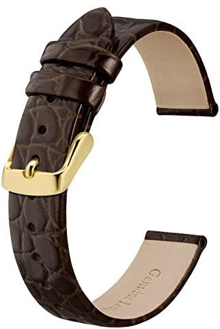 BISONSTRAP Leder Uhrenarmbänder, Weiche Ersatzbänder mit Polierter Schnalle, 18mm, Braun mit Goldener Schnalle