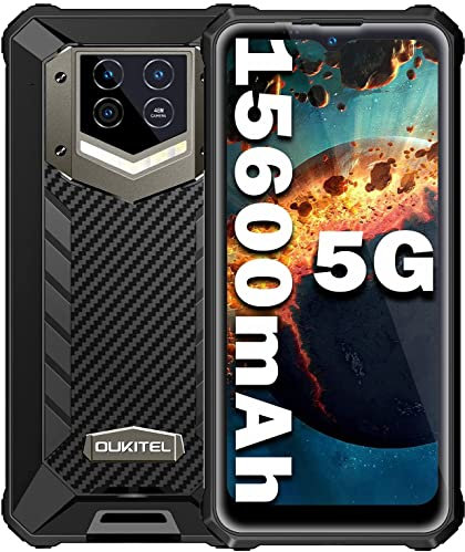 OUKITEL WP15 Rugged Smartphone 5G, 15600mAh, 8GB+128GB, 1TB, Android 11 Rugged Phones, 6.52 Inches, 48MP Camera, IP68/69K Waterproof mobile phone, Dual SIM Free Mobile Phones, NFC, OTG, GPS, Black