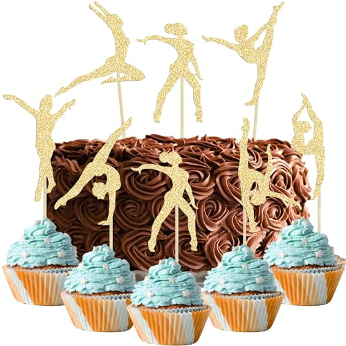Gyufise Cupcake-Topper für Turner, Mädchen, Kuchendekorationen, Gymnastik, Geburtstagsparty, Zubehör für Fitnessstudio, Babyparty, Mädchen, Geburtstagsparty, 28 Stück