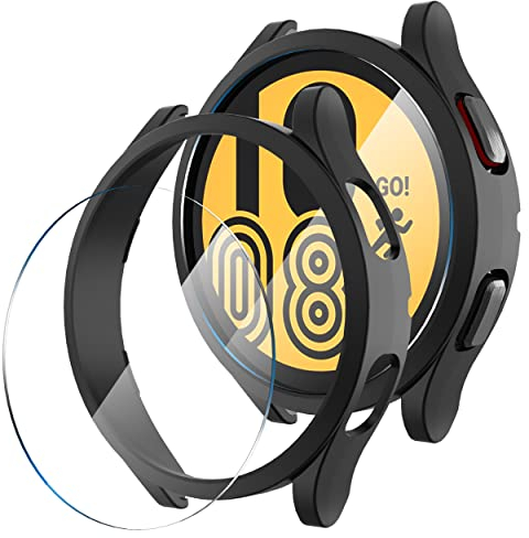 Diruite Hülle für Samsung Galaxy Watch 5/4 44mm Schutzhülle+Schutzfolie, Härte PC Slim Stoßfeste Schutzhülle für Samsung Galaxy Watch 5 44mm/Galaxy Watch 4 44mm Schutz Case*2+Schutzfolie*2