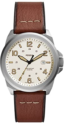 Fossil Bronson uhr für Herren, Quarzwerk mit Leder-, Nylon- oder Edelstahlarmband, Braun, 40MM