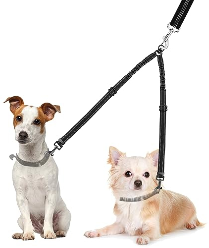 SlowTon Double Laisse pour Chiens - Sans Enchevêtrement, Pivot 360°, Réfléchissante, Réglable, Séparateur de Fils pour Deux Chiens en Entraînement