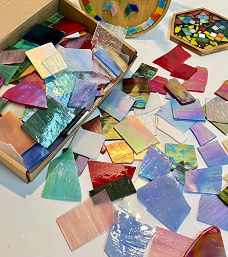 Lanyani Schillernde Buntglas-Stücke zum Basteln und Dekorieren, verschiedene unregelmäßige zerbrochene Buntglas-Mosaik-Fliesen, 1 kg Packung
