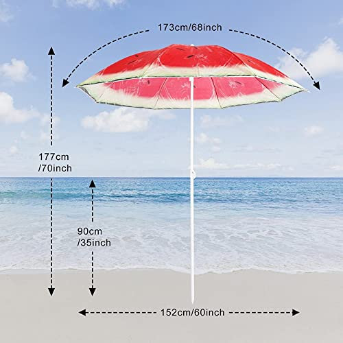 XFAK 1.8M Sombrilla De Playa Grande Jardín Parasol Redonda Sombrilla para Playa Piscina Exterior,Antiviento/Protección Solar, Rojo Sandía/Verde Kiwi (Color : Green)