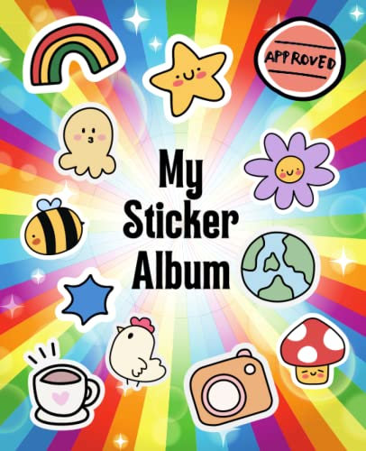 My Sticker Album: Sticker Collecting Album Rainbow Lights Theme Blank Sticker Book and Organizer for Boys Girls and Toddler