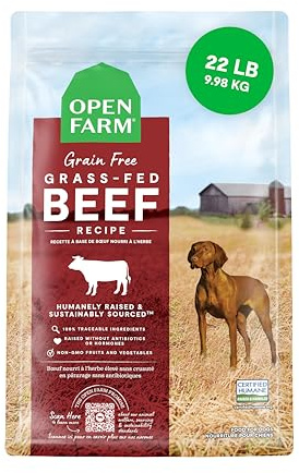 Open Farm, Grain-Free Dry Dog Food, Complete & Balanced Kibble, Sustainably & Ethically Sourced Ingredients, Non-GMO Veggies & Superfoods to Support Overall Health, Grass-Fed Beef Recipe, 22lb Bag