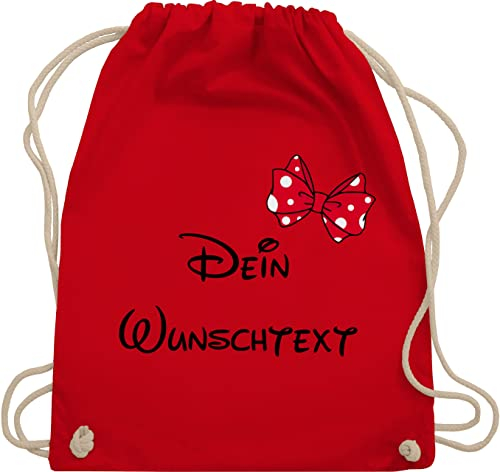 Turnbeutel Rucksack - Aufdruck selbst gestalten - Spardose Wunschtext Schleife I - Unisize - Rot - jga beutel stoffbeutel name personalisierte freundin sportbeutel sporttasche für kindergarten