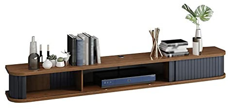 CAZARU Floating Tv Unit Cabinet,Sliding Door Design On Both Sides Wall Mounted Tv Shelf with Wire Hole,for Living Room Entertainment Room/Walnut / 120cm Interesting life