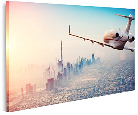 islandburner Bild auf Leinwand Private Jet Flugzeug Fliegen über Dubai Stadt Schöner Sonnenuntergang Li Private Bilder Wandbilder Poster ISEA-1P