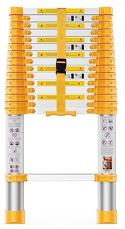 BOWEITI Aluminum Telescoping Ladder, 15.5FT Collapsible, 330 lbs Load, Silver