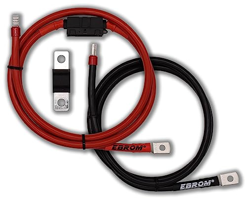 EBROM Câble de régulateur de charge Câble de batterie rouge + noir 16 mm² - Cosses de câble M6/M8/M10 et manchon de fil opposé, fusible MIDI, choix : 16mm2, 60 cm, cosse M8 + fusible 60 ampères