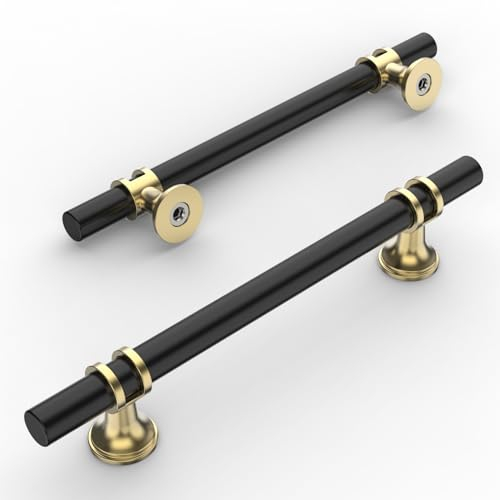 Amerdeco 10 Stück Möbelgriffe Schwarz-Gold, 128mm Lochabstand, Schrankgriffe, Küchengriffe, Schubladengriffe für Küchenschränke und Kleiderschränke UK0002