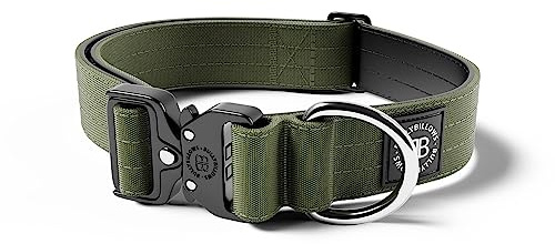 BullyBillows 4cm Combat® Halsband ohne Griff – Khaki, Gr. M | Bis zu 180 kg druckgetestet, 6 mm Edelstahl-D-Ring, Neopren gefüttert. Vertraut von Hundeführern, Polizei und Militär.