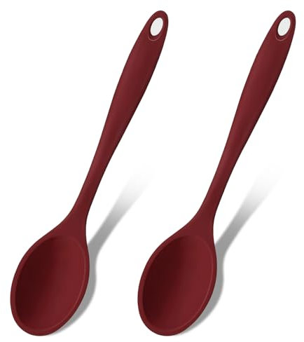 GEEKHOM Lot de 2 grandes cuillères à mélanger en silicone résistantes à la chaleur - Ustensiles de cuisine de service - Cuillères de service - Cuillère à mélanger antiadhésive pour la cuisine et la