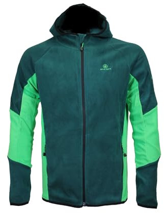 Athl Dpt. Felpa Uomo Pile Micropile Cappuccio Full Zip e Tasche Laterali Chiuse - Giacchetto Sport Sci Trekking Tempo Libero con Cappuccio (XXL, Bosco/Verde)