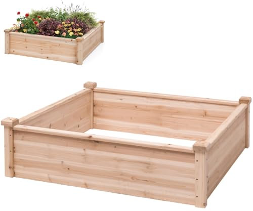 GiantexUK Wooden Raised Garden Bed, Garden Planter Box with Open Bottom, Outdoor Elevated Vegetables Herbs Plants Flower Pots Grow Box Container for Patio Backyard (Natural, 102x102x30cm, Square)