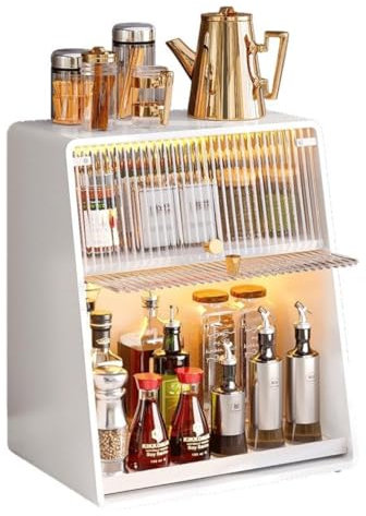GOOPEEG Gewürzregal Spice Rack 2-stufiges Gewürzregal Aus Metall Mit Tür, Gewürzbehälter Für Die Küchenarbeitsplatte, Organizer Mit USB-Ladeleuchte Würze Jars Rack