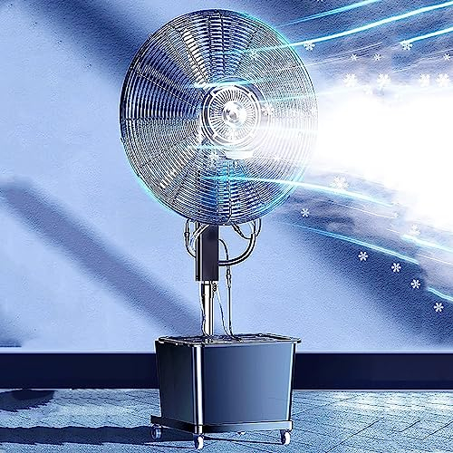 Ventilador de pedestal con pulverizador de agua, ventilador humidificador, ventilador de pie con 3 velocidades, tanque de agua de 42 L, ventilador exterior ajustable en altura con oscilación de 120°
