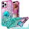 Unlicaku for iPhone 12 Pro Max Case, with Ring Women Girls Bling Holographic Sparkle Glitter Cute Cover, Diamond Ring Protective Phone Case for iPhone 12 Pro Max, Green