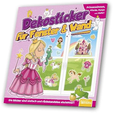 Fenster- / Wandbild: Prinzessinnen, Pferde, Ponys & mehr!: Sticker-Sammlung mit 6 Bogen / in Farbe: 3 Bogen Fenstersticker (klar / durchsichtig) + 3 Bogen Wandsticker (mit Konturen)