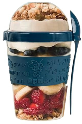 SAFRI 600ml Over Night Oats Container Reusable Yogurt Cups 100% BPA Free Breakfast On The Go Cereal Yogurt Pot with Lids and Spoon (Blue Teal)