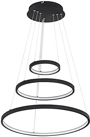GLOBO Hängeleuchte Ringe Decken Pendelleuchte Wohnzimmer Lampen schwarz-matt LED, Wandschalter Dimmbar, 1x LED 1x 57 Watt 1x 2000 lm, DxH 51x120 cm, Esstisch