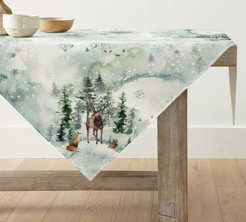 Artoid Mode Bäume Schneeflocken Fuchs Rentier Weihnachten Tischdecke, Tischwäsche Winter Küche Tisch Dekoration Drinnen Urlaub Party Dekor 85x85 cm