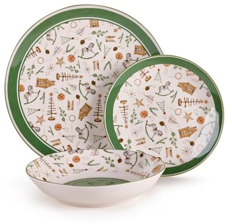 Nuvole di stoffa Servizio piatti di natale 6 posti, set 18 piatti natalizi in porcellana, vintage Ricordi D27/D19/D20 cm